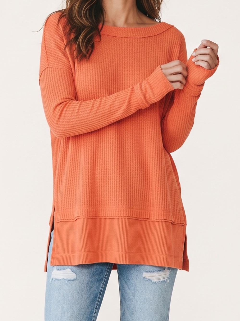 Free People Rust Thermal Henley Top XS Boho Fall Cozy